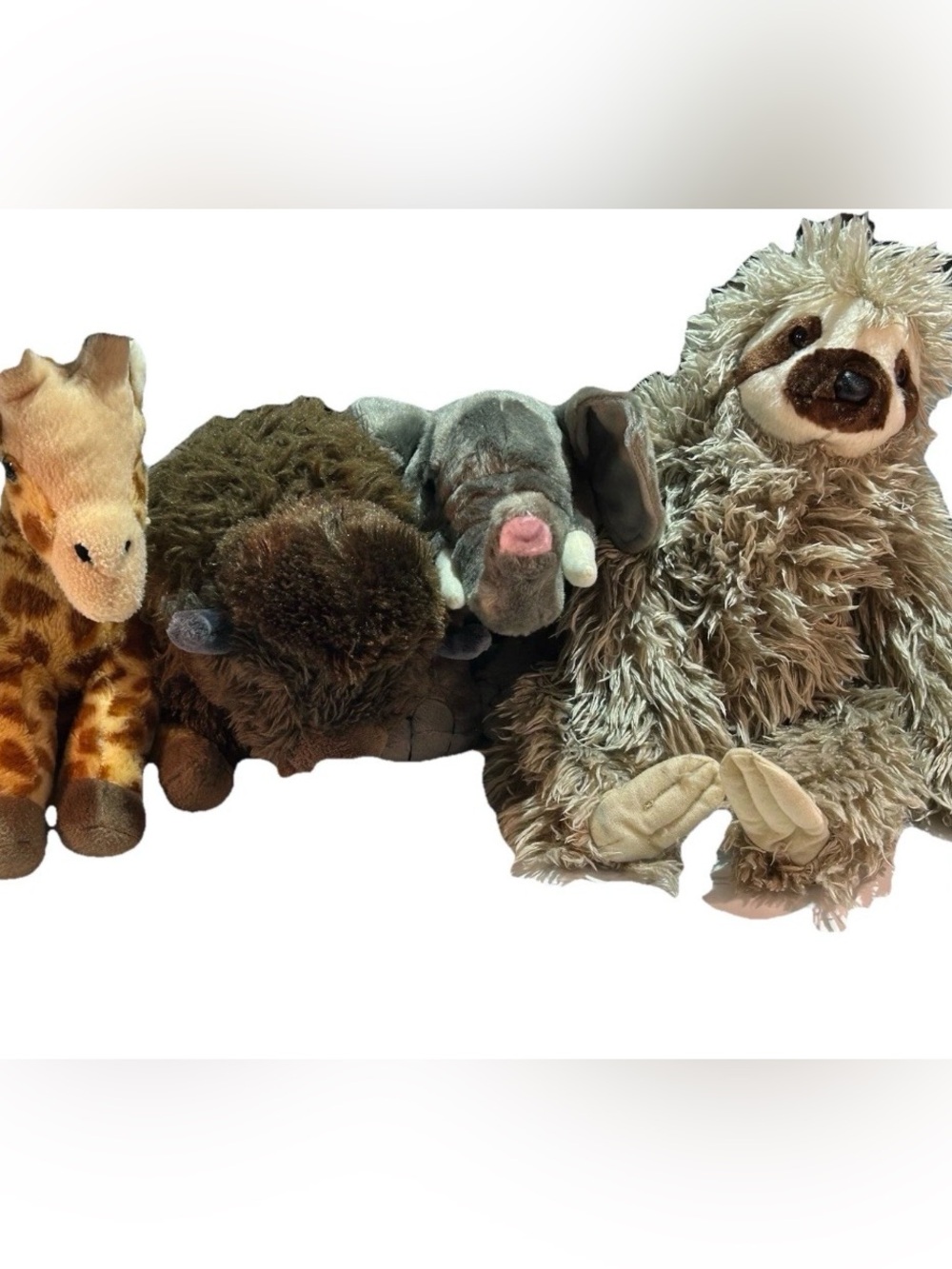 4 Wild Republic zoo Plush Stuffed Animal Elephant giraffe sloth Bison buffalo